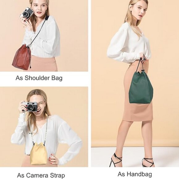 Leather green padded camera lens bag purse water-resistant with strap - Picture 5 of 6